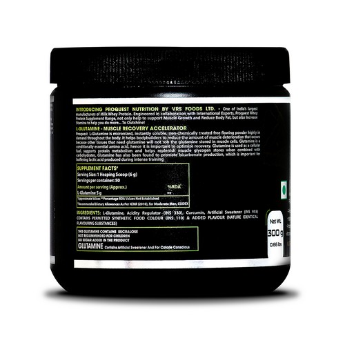 ProQuest Nutrition L-Glutamine pure micronized Grade,Proteogenic Amino acid & Promotes recovery post workout, Increase Muscle Strength & Endurance | Unflavoured, 300 g / 0.66 lbs, 60 Servings