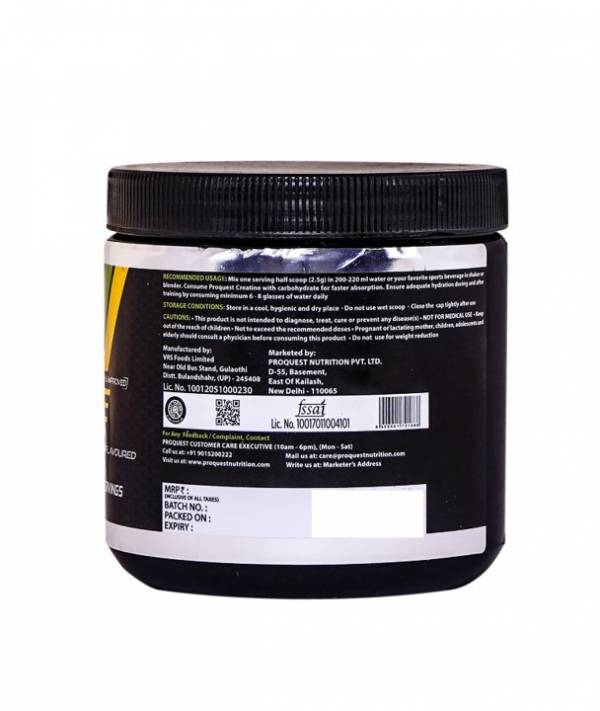 ProQuest Nutrition Creatine Micronized Monohydrate, Instantly soluble & Rapid absorption, Increase Strength, Power & Endurance | Unflavoured, 250 g / 0.55 lb, 100 Servings